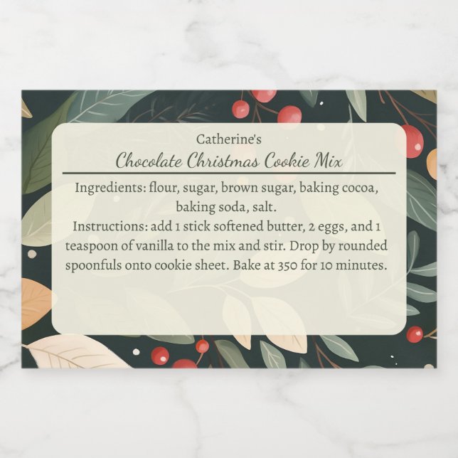 Rótulo Para Comida Mistura de Bolos de Natal Folhas e Bagas Modernas (Rótulo Único)