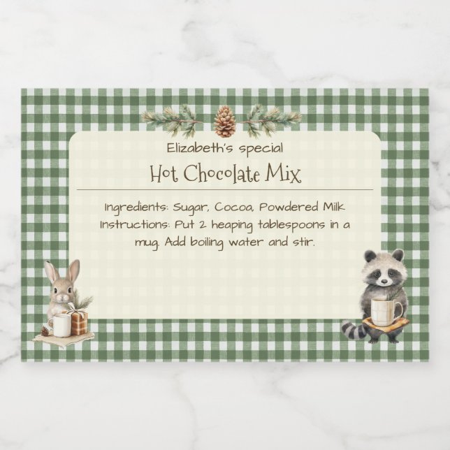 Rótulo Para Comida Mistura de Cacau Quente de Natal Animais Pequenos  (Rótulo Único)