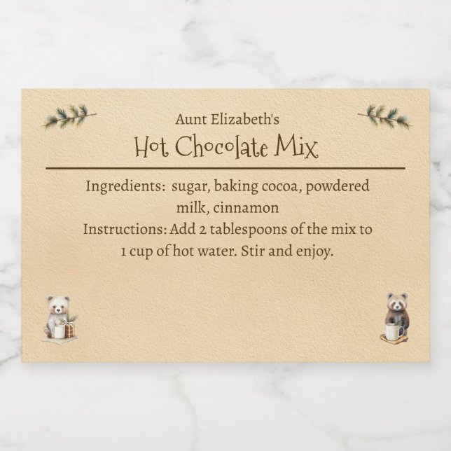 Rótulo Para Comida Mistura de Chocolate Quente de Animais da Floresta (Rótulo Único)