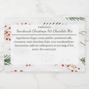 Rótulo Para Comida Mistura de Chocolate Quente de Natal Ramos e Bagas