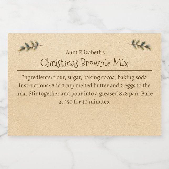 Rótulo Para Comida Mistura de Preparação de Brownie de Natal Personal (Rótulo Único)