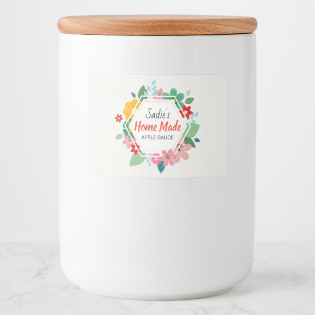 Rótulo Para Comida Molho de Maçã de Hexágono Floral (Frente)
