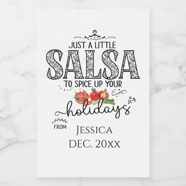 Rótulo Para Comida Molho de Salsa Alegrar Seus Feriados Floral Vermel (Rótulo Único)