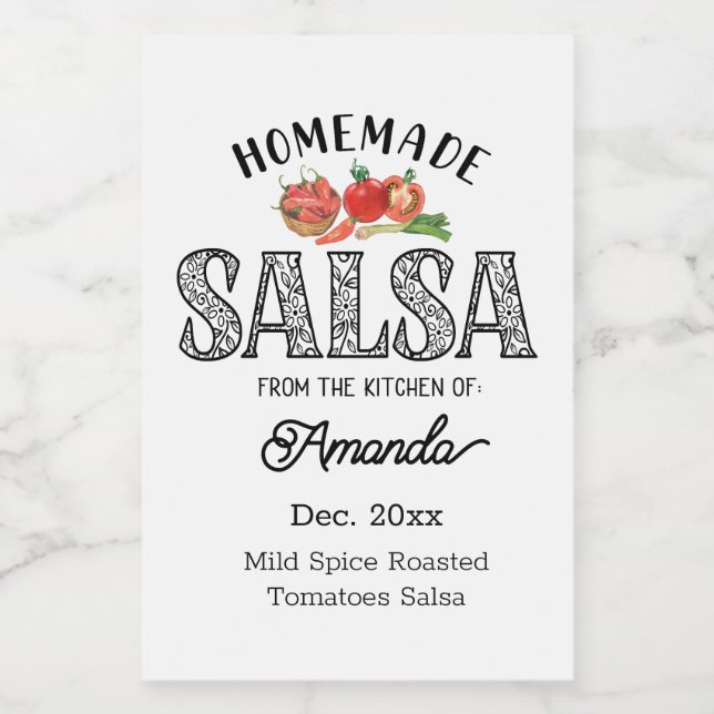 Rótulo Para Comida Molho de Salsa Caseiro da Cozinha de Nome   (Rótulo Único)