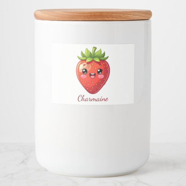 Rótulo Para Comida Monograma morango kawaii fofo (Frente)