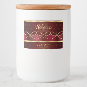 Rótulo Para Comida Monograma Vintage Burgundy Cor Dourada de luxo