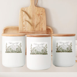 Rótulo Para Comida Montanha e Floresta Personalizadas de Aquarela