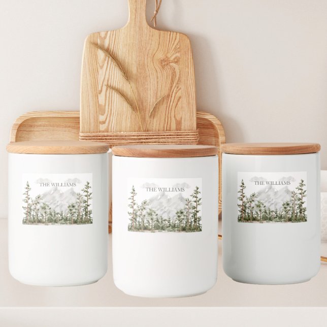 Rótulo Para Comida Montanha e Floresta Personalizadas de Aquarela (In situ kitchen)