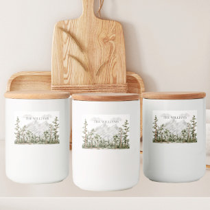 Rótulo Para Comida Montanha e Floresta Personalizadas em Aquarela