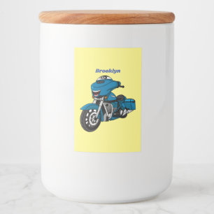 Rótulo Para Comida Moto de desenho animado azul feliz fofa