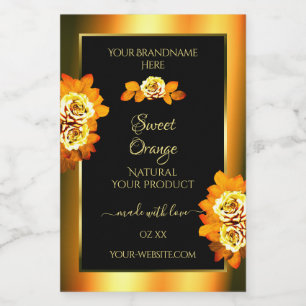Rótulo Para Comida Na moda Black Orange Product Labels Blooming Rosas