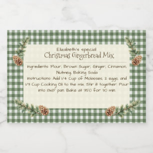Rótulo Para Comida Noite de Natal caseiro Mix Gingham Pine Cones