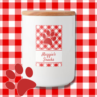 Rótulo Para Comida Nome da Pata com Padrão Xadrez Vermelho e Branco F