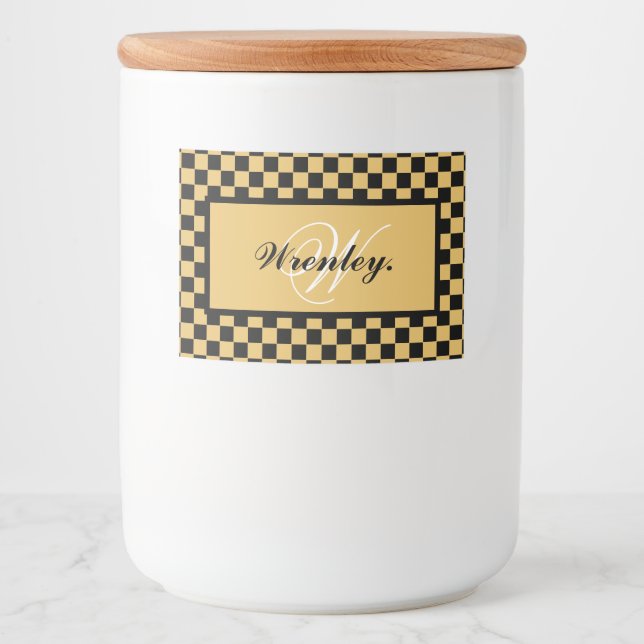 Rótulo Para Comida Nome de Monograma Elegante Personalizado (Frente)