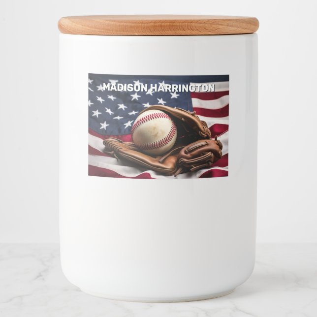Rótulo Para Comida Nome Personalizado Baseball Americano (Frente)