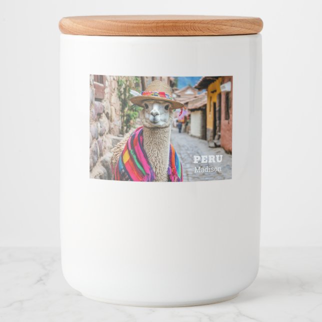 Rótulo Para Comida Nome personalizado Peru Llama (Frente)