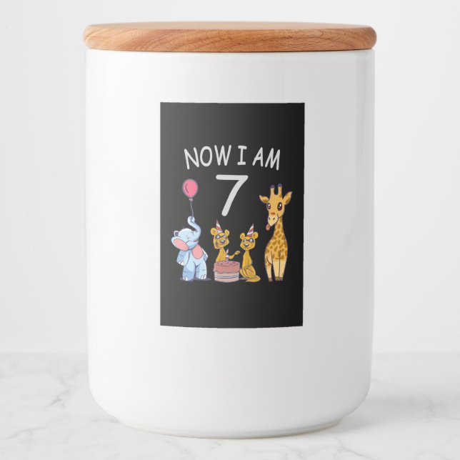 Rótulo Para Comida Now I am 7 years old 7th Birthday at the Zoo (Frente)