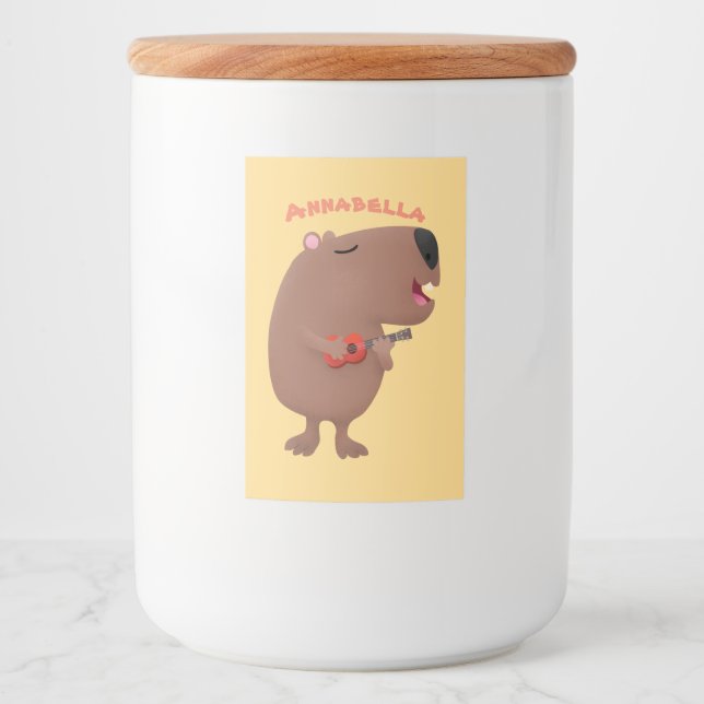Rótulo Para Comida Óptica desenho animado de capybara ukulele (Frente)