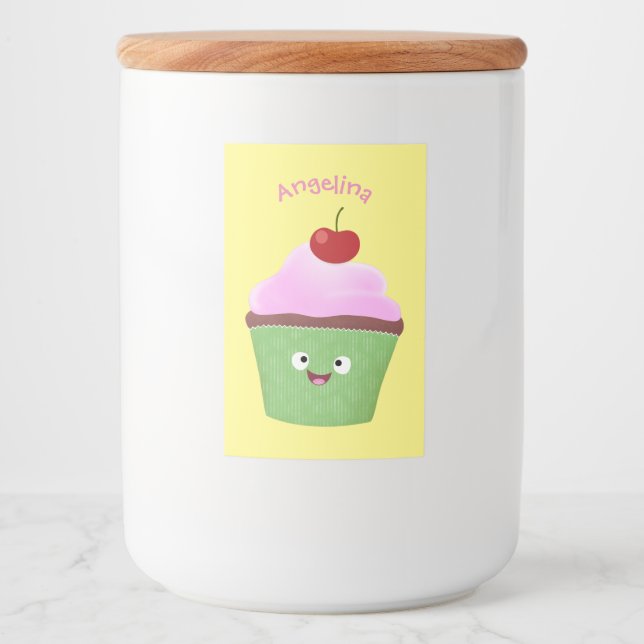 Rótulo Para Comida Óptica ilustração do desenho animado do cupcake fe (Frente)