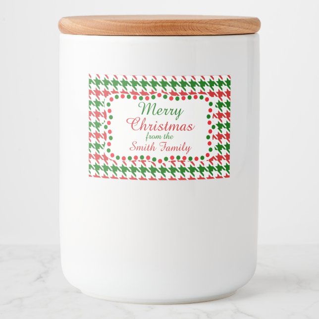 Rótulo Para Comida Padrão de Natal Vermelho e Verde (Frente)