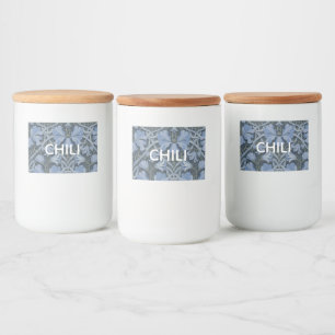 Rótulo Para Comida Padrão Floral em Aquarela Azul Elegante