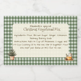 Rótulo Para Comida Pão de Natal Mix Green Gingham Labels