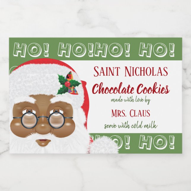 Rótulo Para Comida Papai Noel Afro-Americano Feriado de Natal (Rótulo Único)