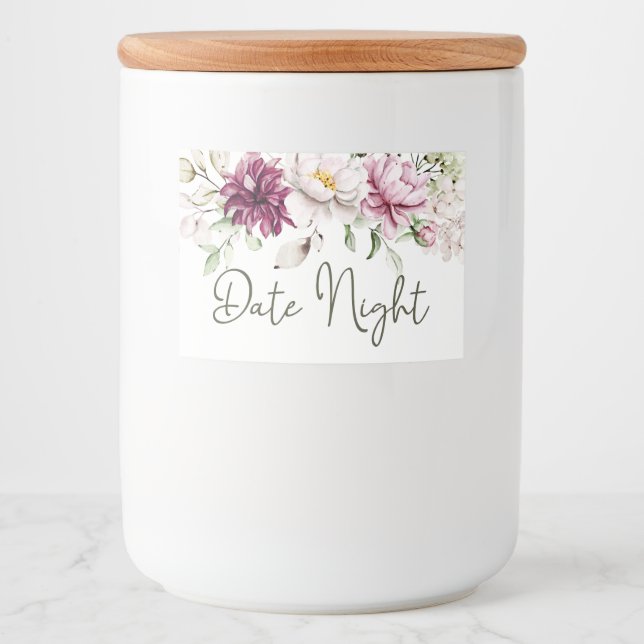 Rótulo Para Comida Peônias Rosa Borgonha Floral Jantar Noturno Jar (Frente)
