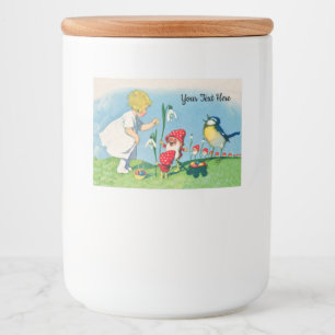 Rótulo Para Comida Pequena Vintage Garota Páscoa Ovos Flores Elfos