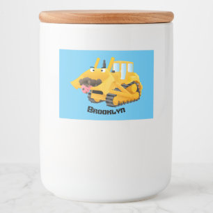 Rótulo Para Comida Personagem de desenho animado de bulldozer amarelo