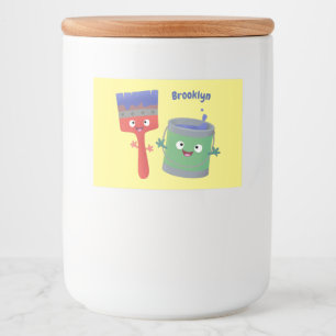 Rótulo Para Comida Pincel de pintura e personagens de desenho animado