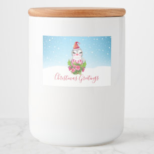 Rótulo Para Comida Pinguim de Natal bonito em Santa Hat