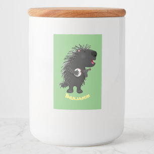 Rótulo Para Comida Porcupine engraçado bonito tocando cartoon banjo 