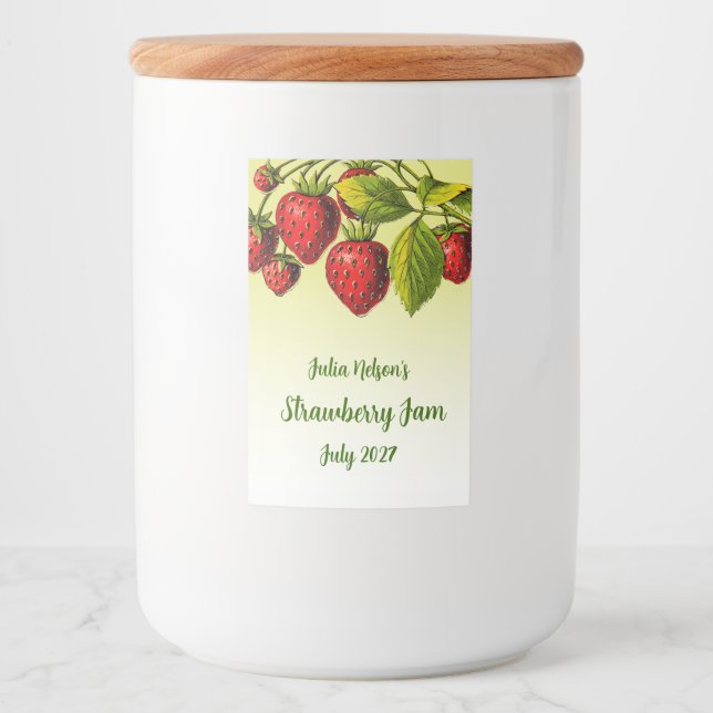 Rótulo Para Comida Pote de Geléia de Morango Amarelo Ombre Personaliz (Frente)