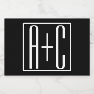 Rótulo Para Comida Preto & Branco Iniciais de Casais