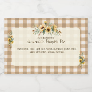 Rótulo Para Comida Queda Girassóis Castanho Gingham Floral
