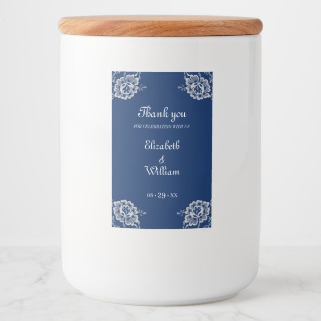 Rótulo Para Comida Raios Florais Elegantes no Casamento Azul Marinho (Frente)