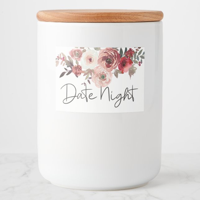 Rótulo Para Comida Red Blush Floral Rosas Data Noite Jar (Frente)