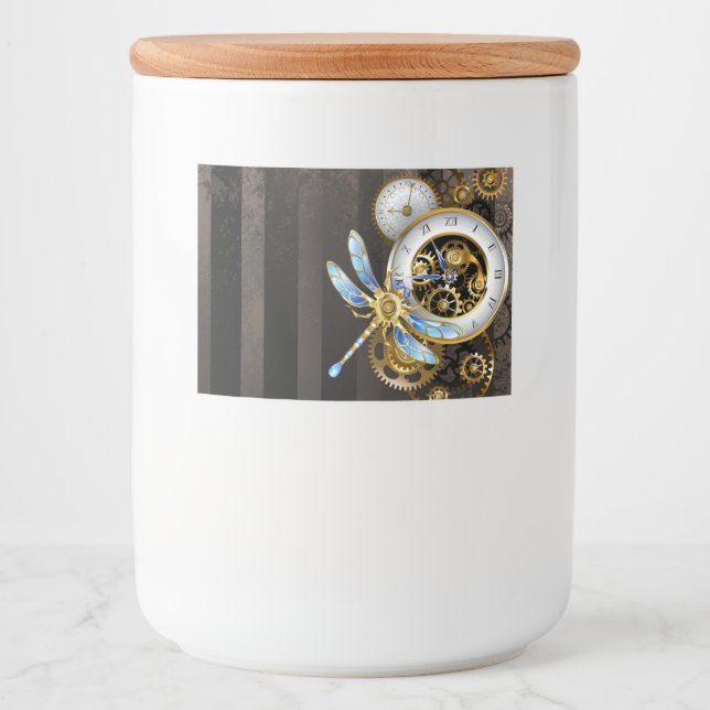 Rótulo Para Comida Relógio Steampunk com Dragonfly Mecânica (Frente)