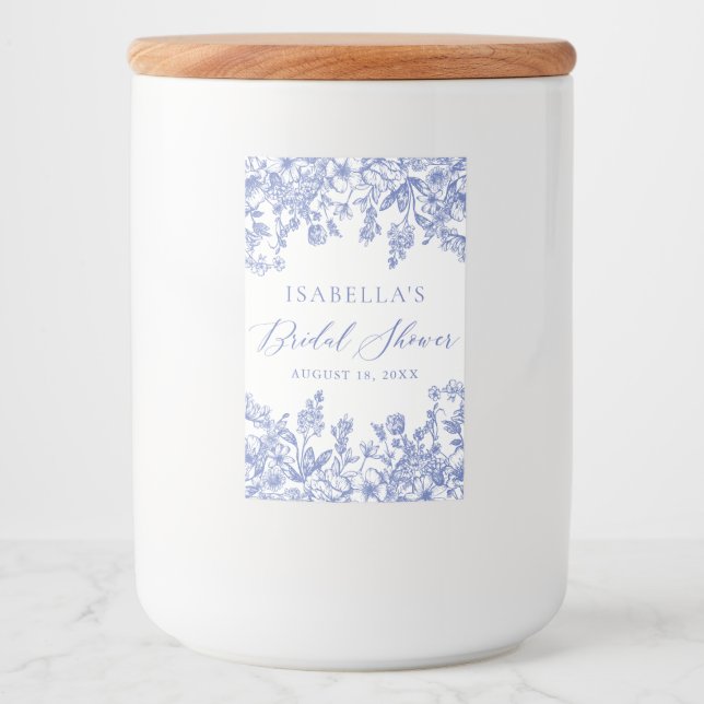 Rótulo Para Comida Rótulo do contêiner da Comida Floral Azul (Frente)