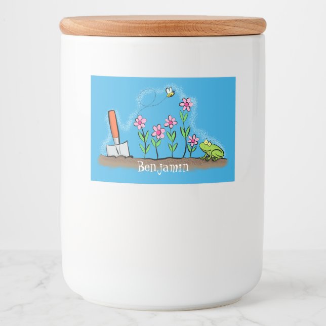 Rótulo Para Comida Sapo bonito e abelha na ilustração de desenho anim (Frente)