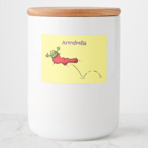 Rótulo Para Comida Sapo bonito em um desenho de salto em meia vermelh