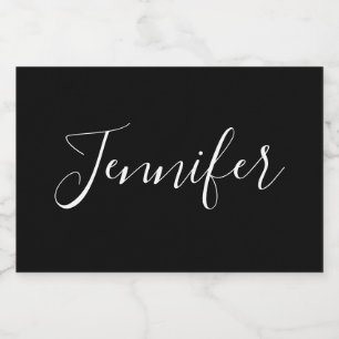 Rótulo Para Comida Seu nome   Script branco elegante em preto