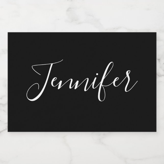 Rótulo Para Comida Seu nome | Script branco elegante em preto (Rótulo Único)