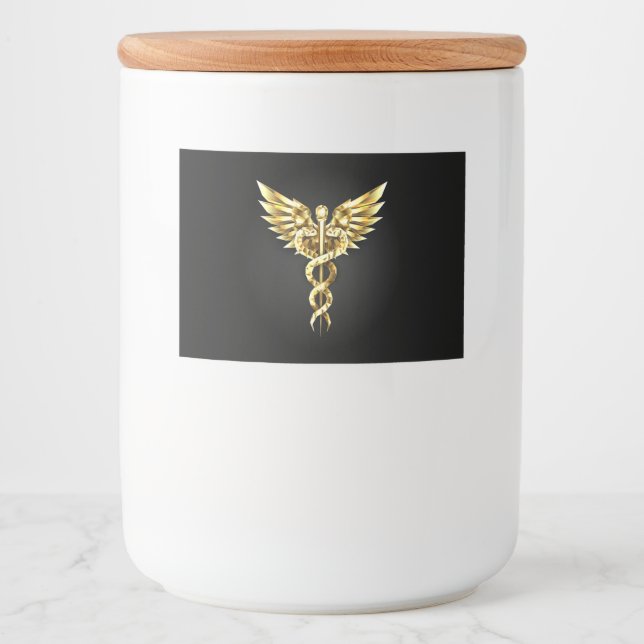 Rótulo Para Comida Símbolo Caduceu Poligonal Dourado (Frente)
