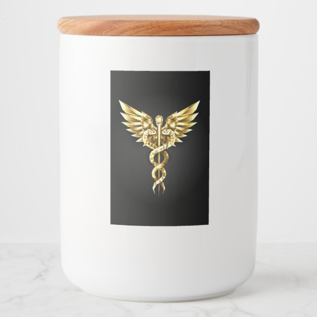 Rótulo Para Comida Símbolo Poligonal Dourado Caduceus (Frente)