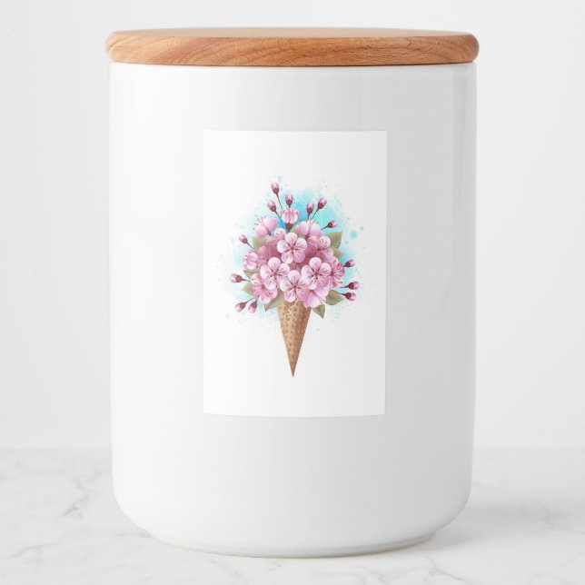 Rótulo Para Comida Sorvete Waffle Rosa Sakura Cone (Frente)