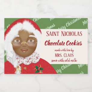 Rótulo Para Comida Sra. Claus African American Christmas Cookie Gift