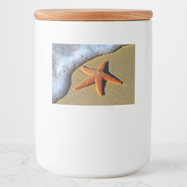 Rótulo Para Comida Starfish Laranja Na Praia (Frente)