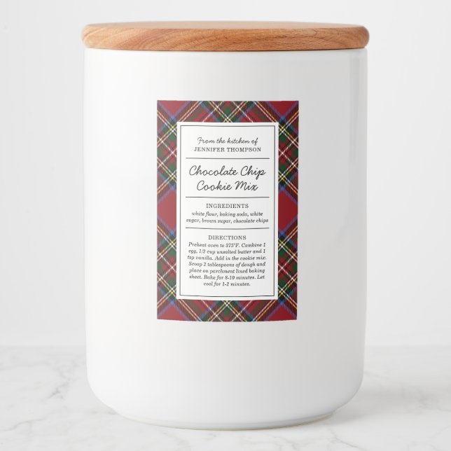 Rótulo Para Comida Tartan Vermelho Clássico de Férias (Frente)